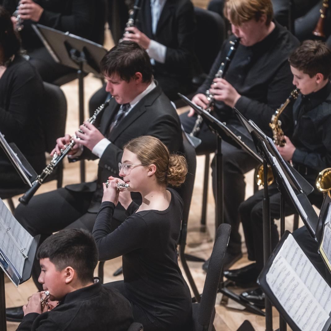  Students play clarinets and flutes at the all city music festival